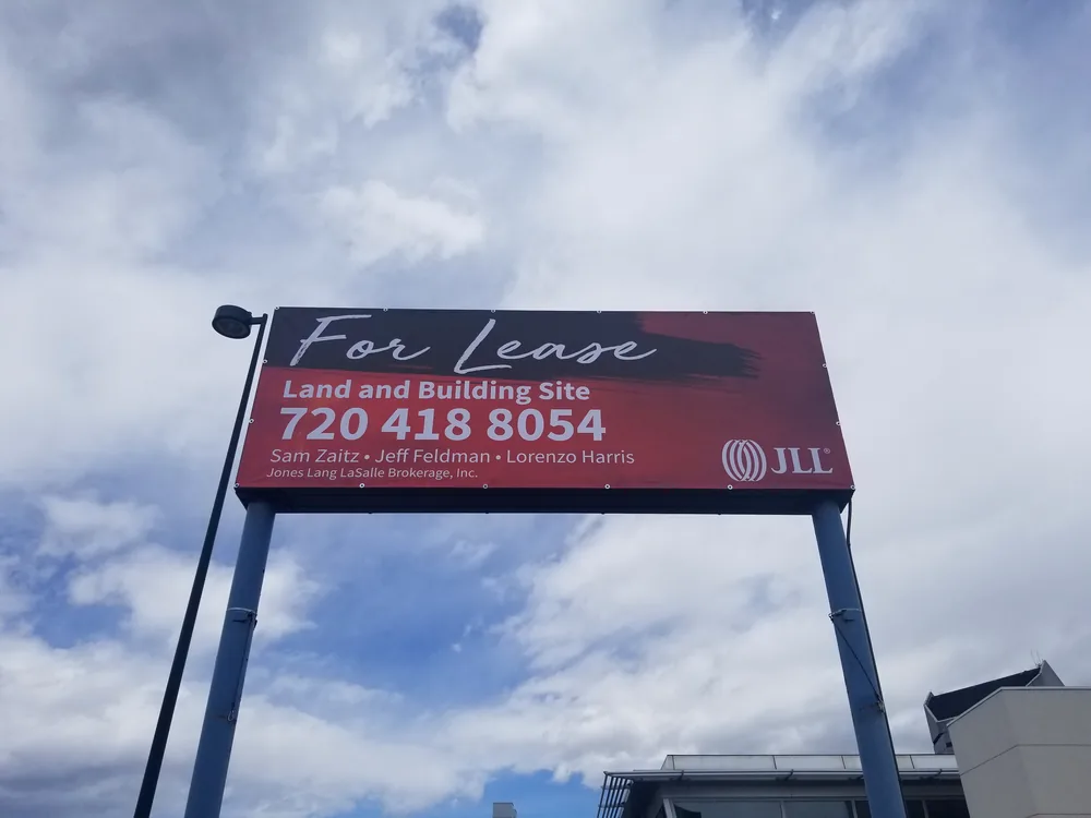 Close view of a commercial blockout banner face