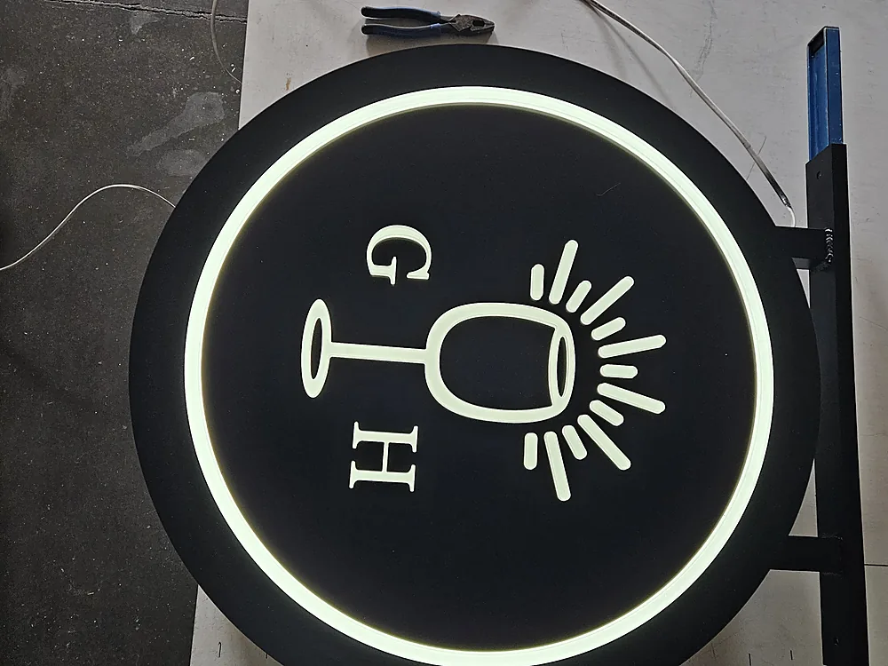 Golden Hour Wine Bar push-thru acrylic blade sign fabricated by S2 in Denver