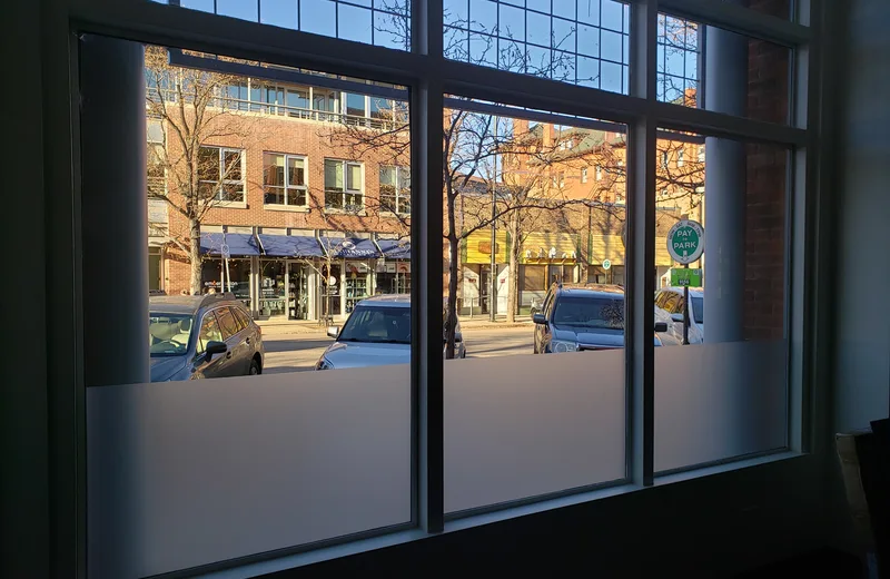 Frosted commercial glass graphics installed by S2