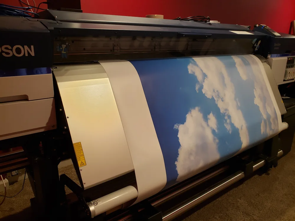 Large printed mural panel during production
